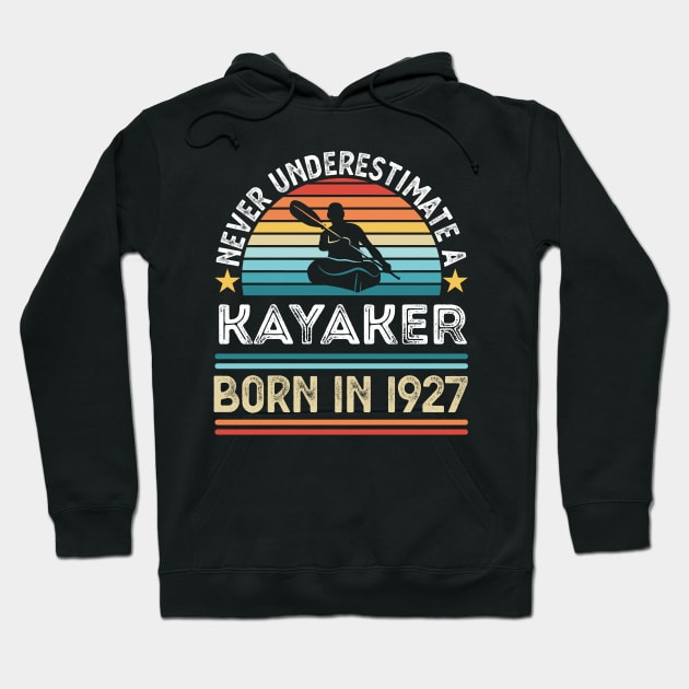 Kayaker born 1927 100th Birthday Kayaking Gift Hoodie by qwertydesigns